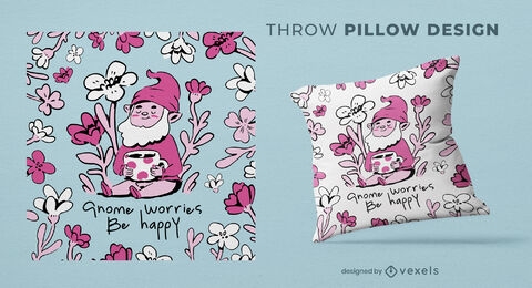 Diseño de almohada de tiro de gnomo floral frío