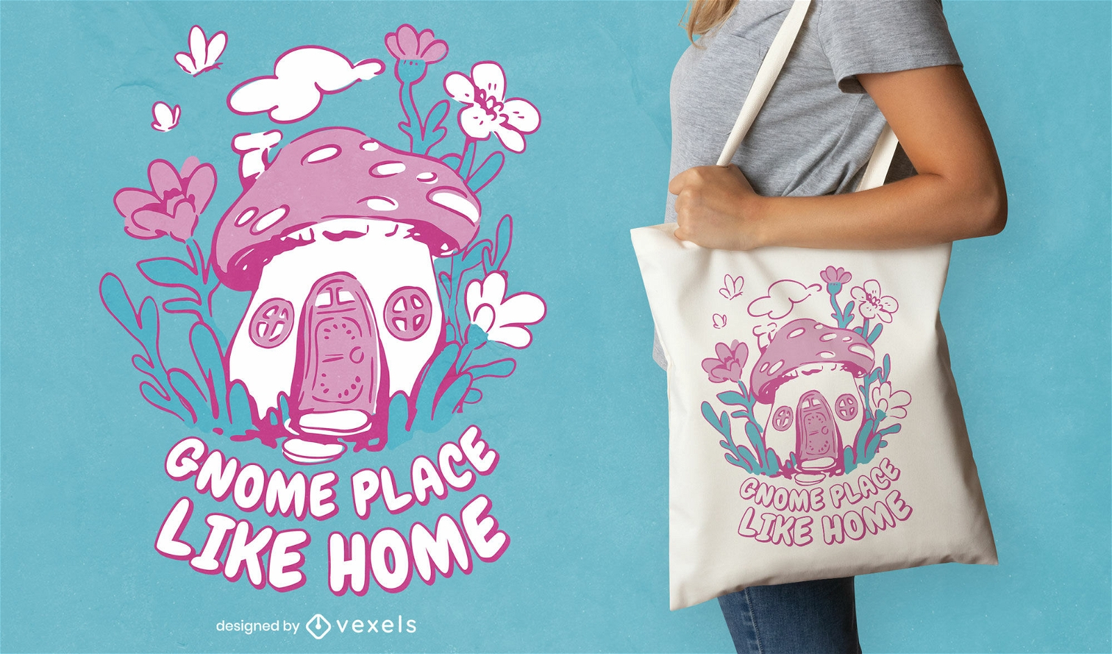 Mushroom house gnome tote bag design