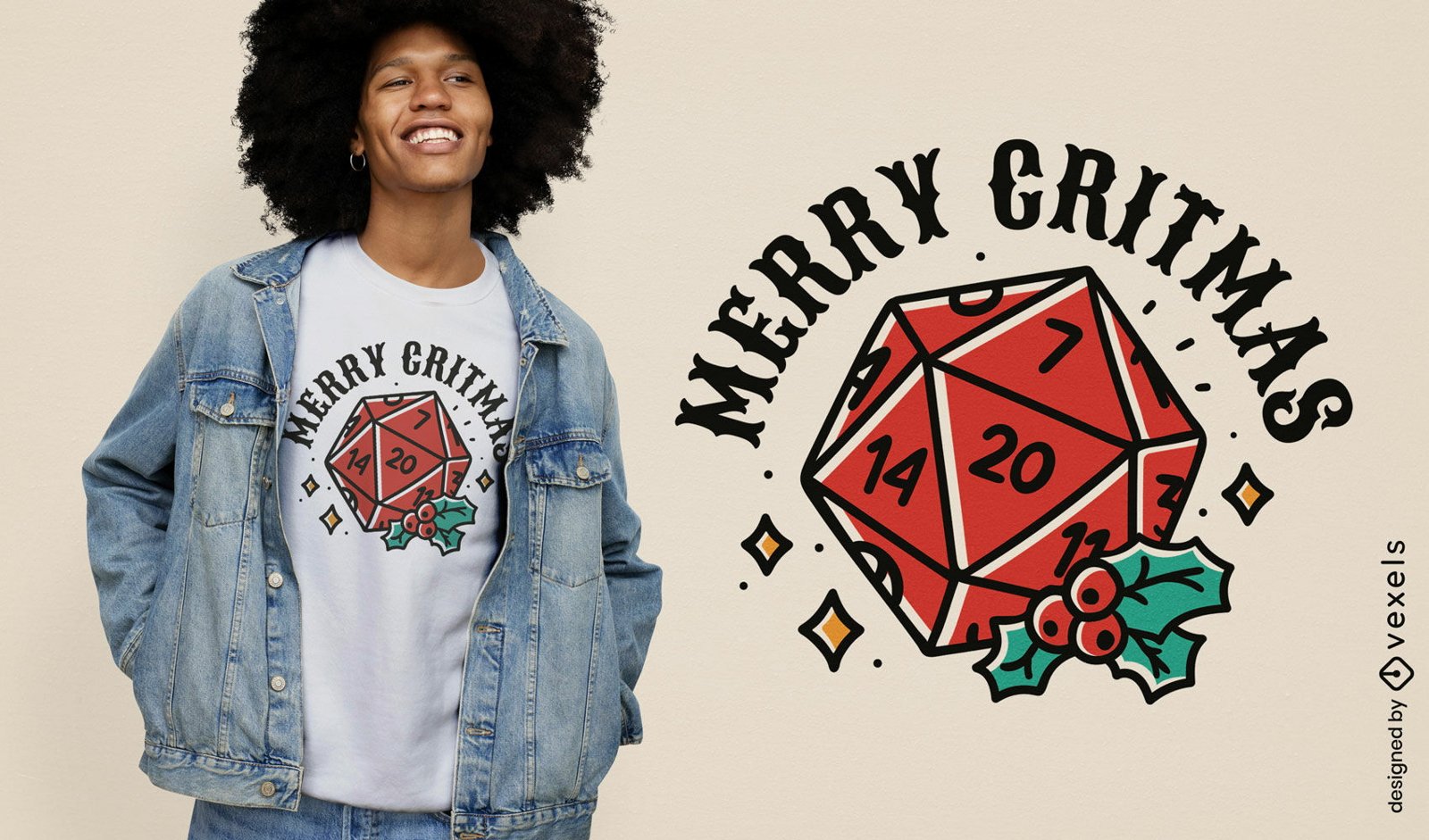 Design de camiseta de dados de RPG de Natal