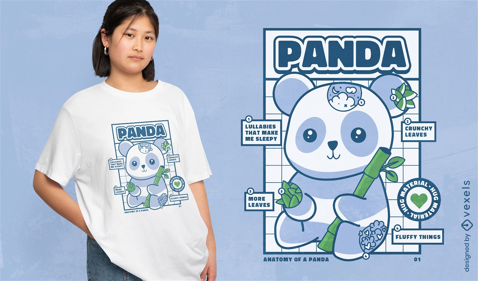 Design de camiseta de anatomia animal de urso panda
