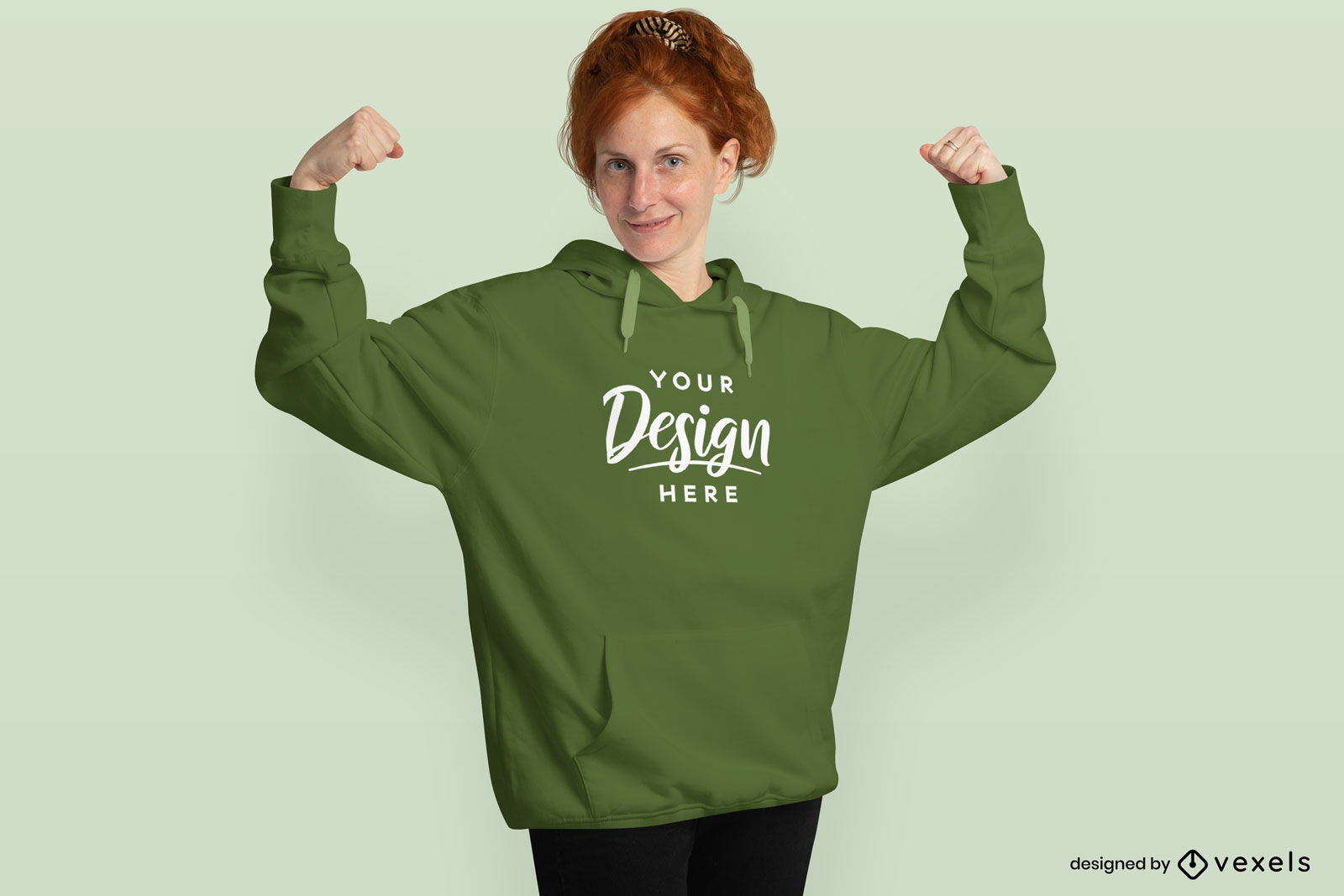 Redhead woman with ponytail and hoodie mockup