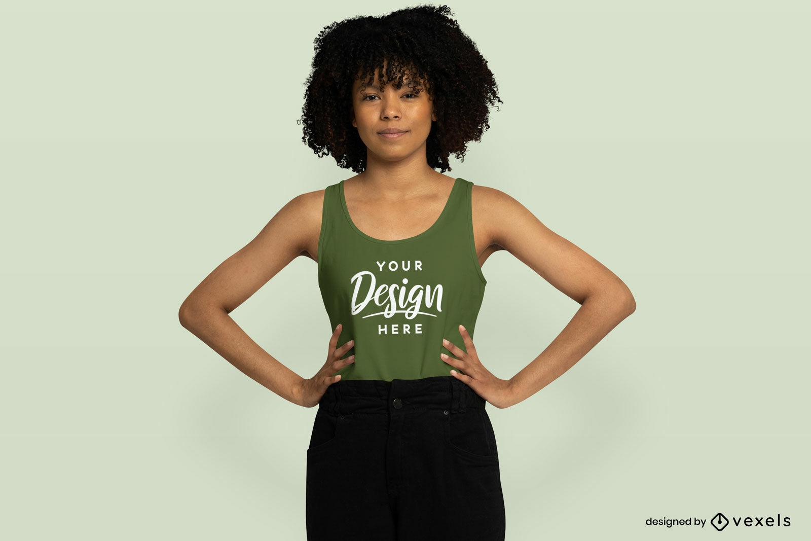Black girl with curly hair in tank top mockup