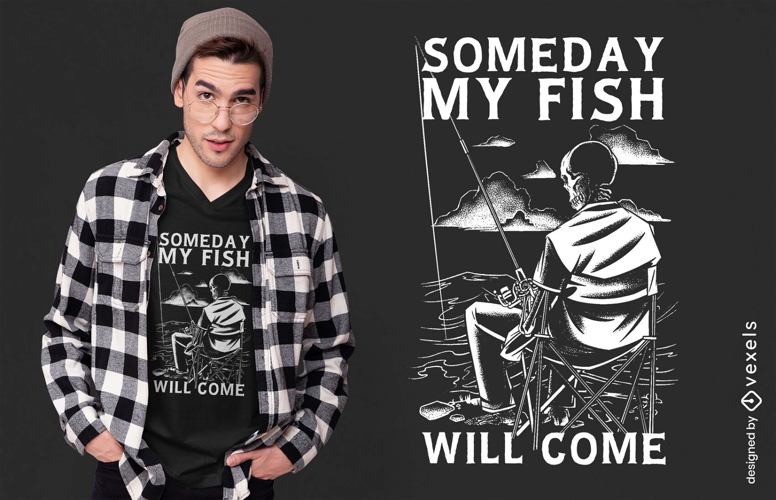 Fishing skeleton funny t-shirt design