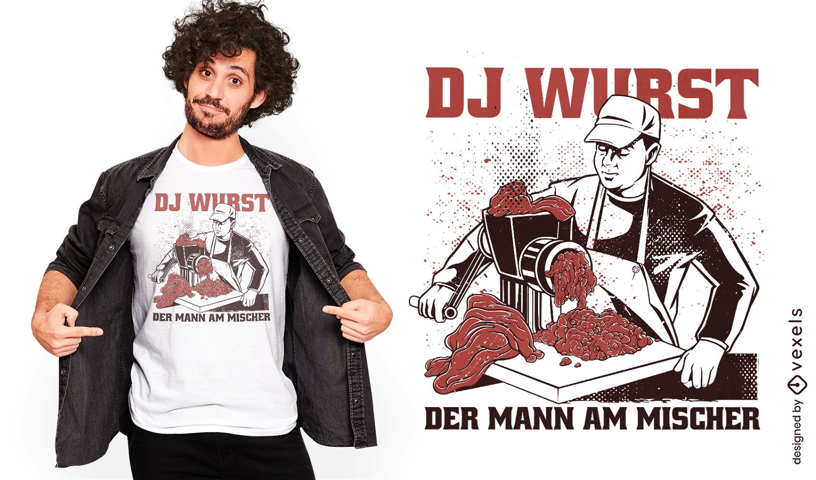 Design de camiseta de DJ de carne misturadora