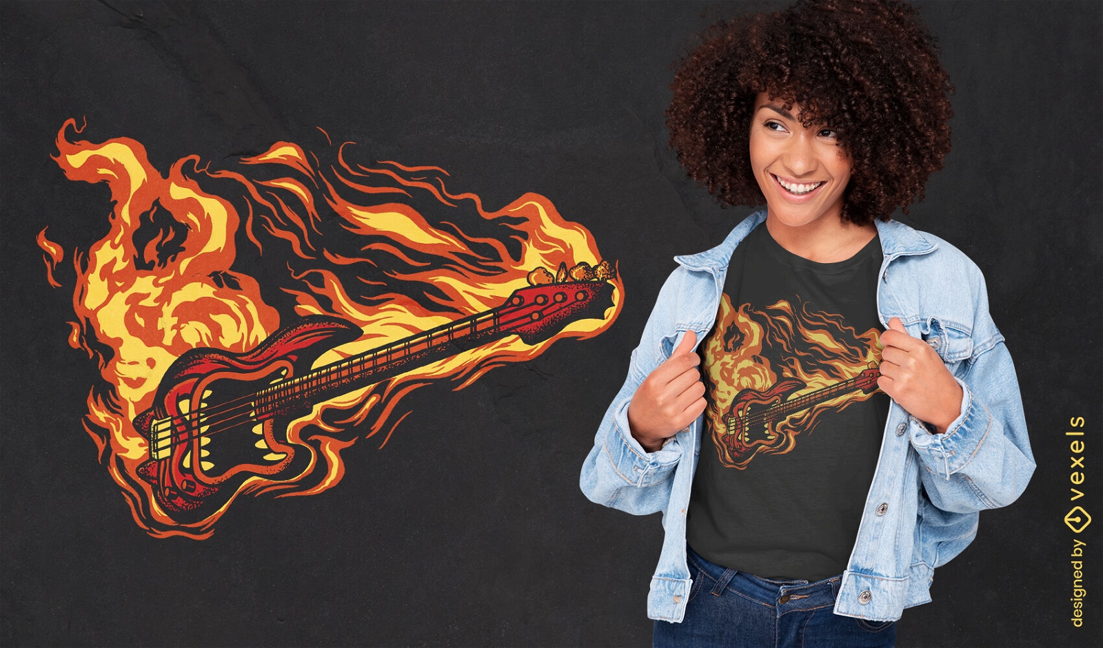 Feuer-Bass-Gitarren-T-Shirt-Design