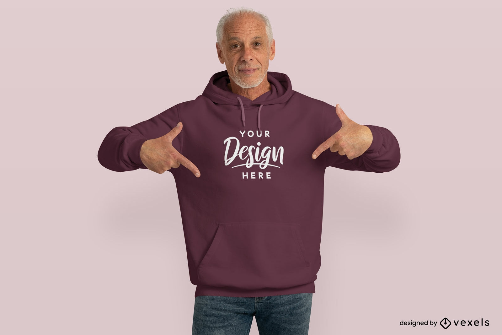 Older male model in hoodie mockup