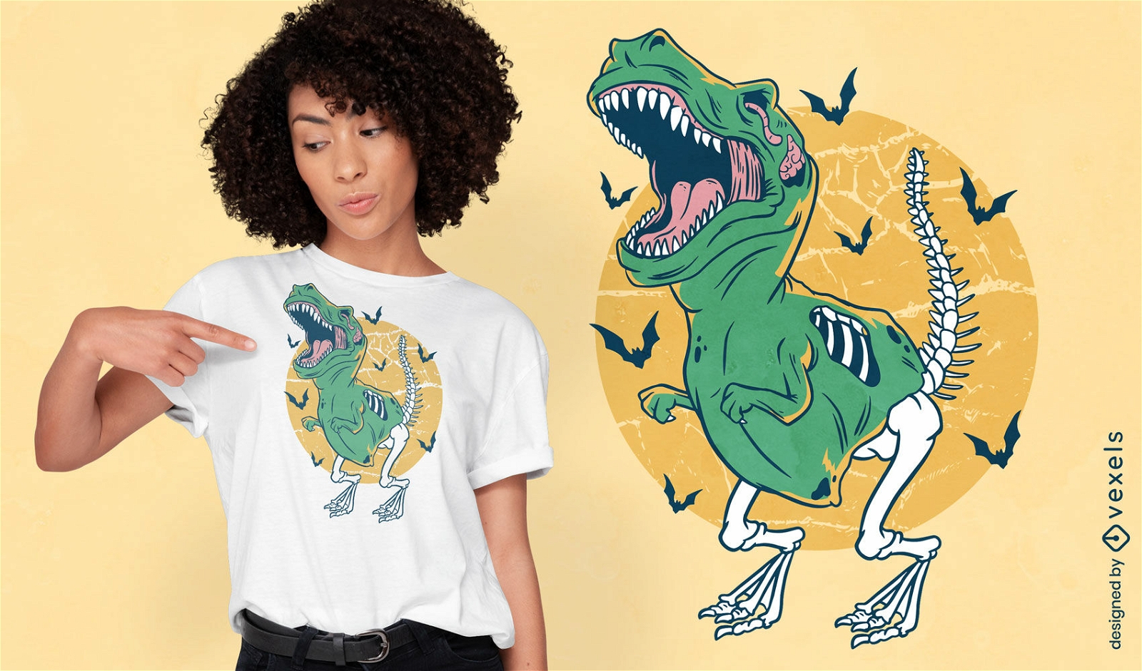Design de t-shirt esqueleto t-rex Halloween