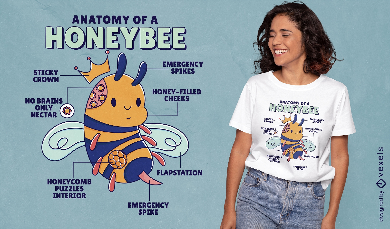 Diseño lindo de camiseta de anatomía de abeja
