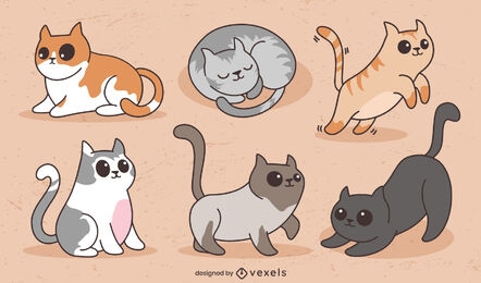 Cat breeds cartoon set
