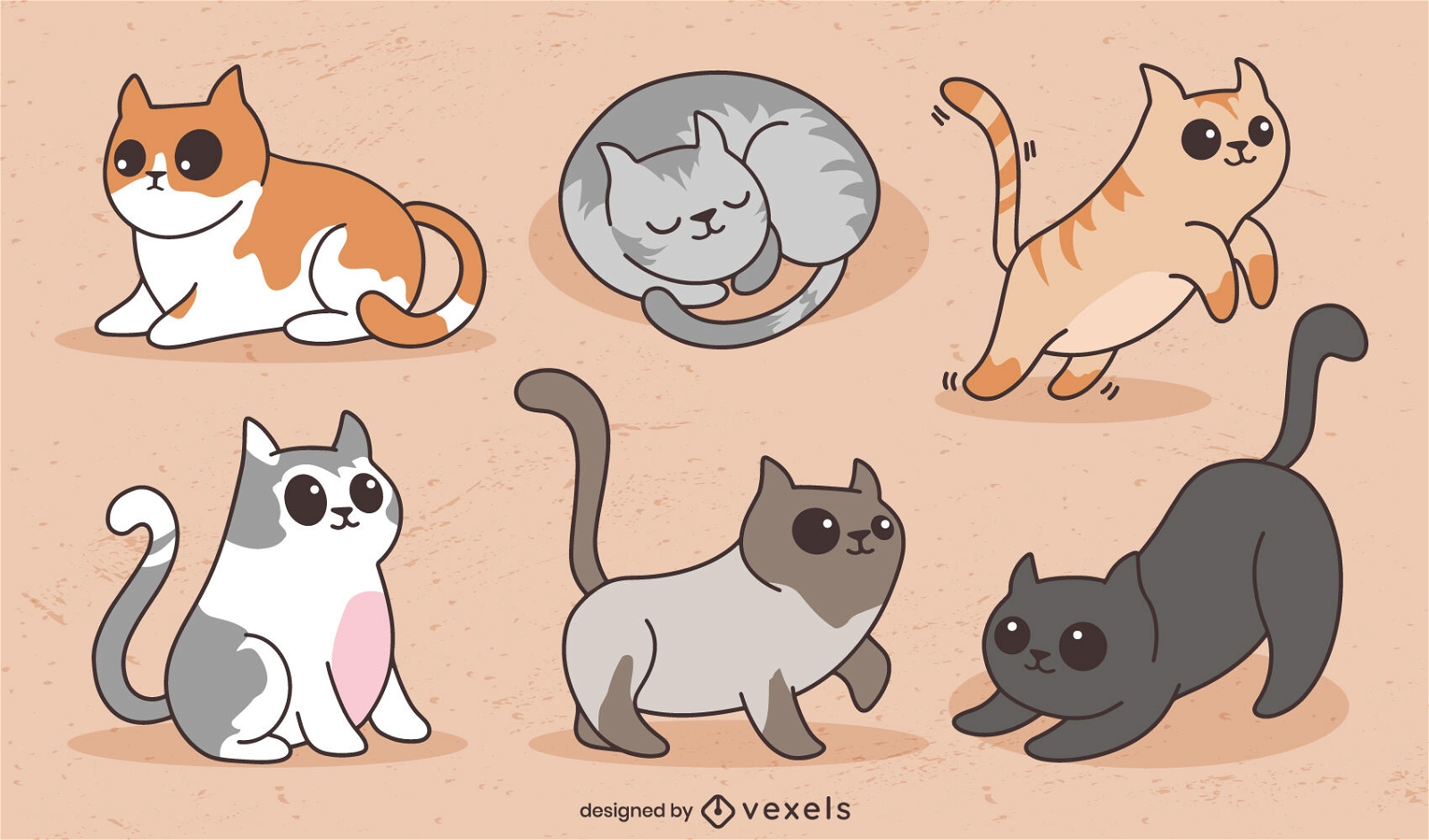 Cat breeds cartoon set