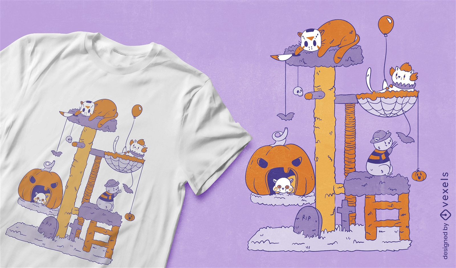 Design de camiseta de árvore de gato de Halloween