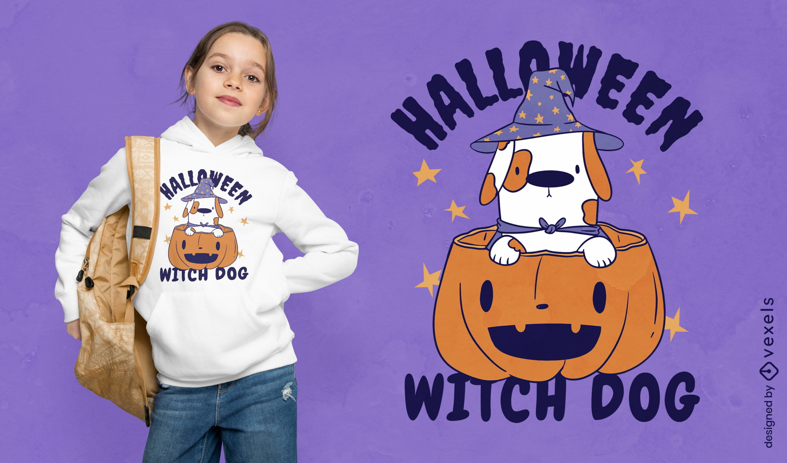 Diseño de camiseta de Halloween de perro brujo
