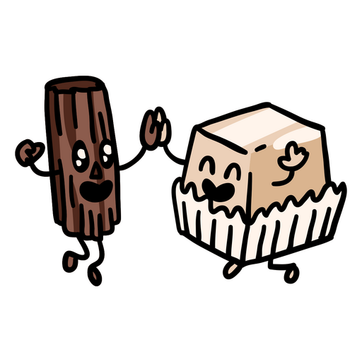 Churro de chocolate e cupcake cumprimentando um ao outro Desenho PNG