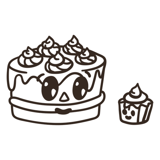 Cake And Cupcake Filled Stroke Cartoon PNG & SVG Design For T-Shirts