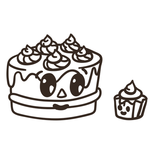 Mit Kuchen und Cupcake gefüllter Schlaganfall-Cartoon PNG-Design