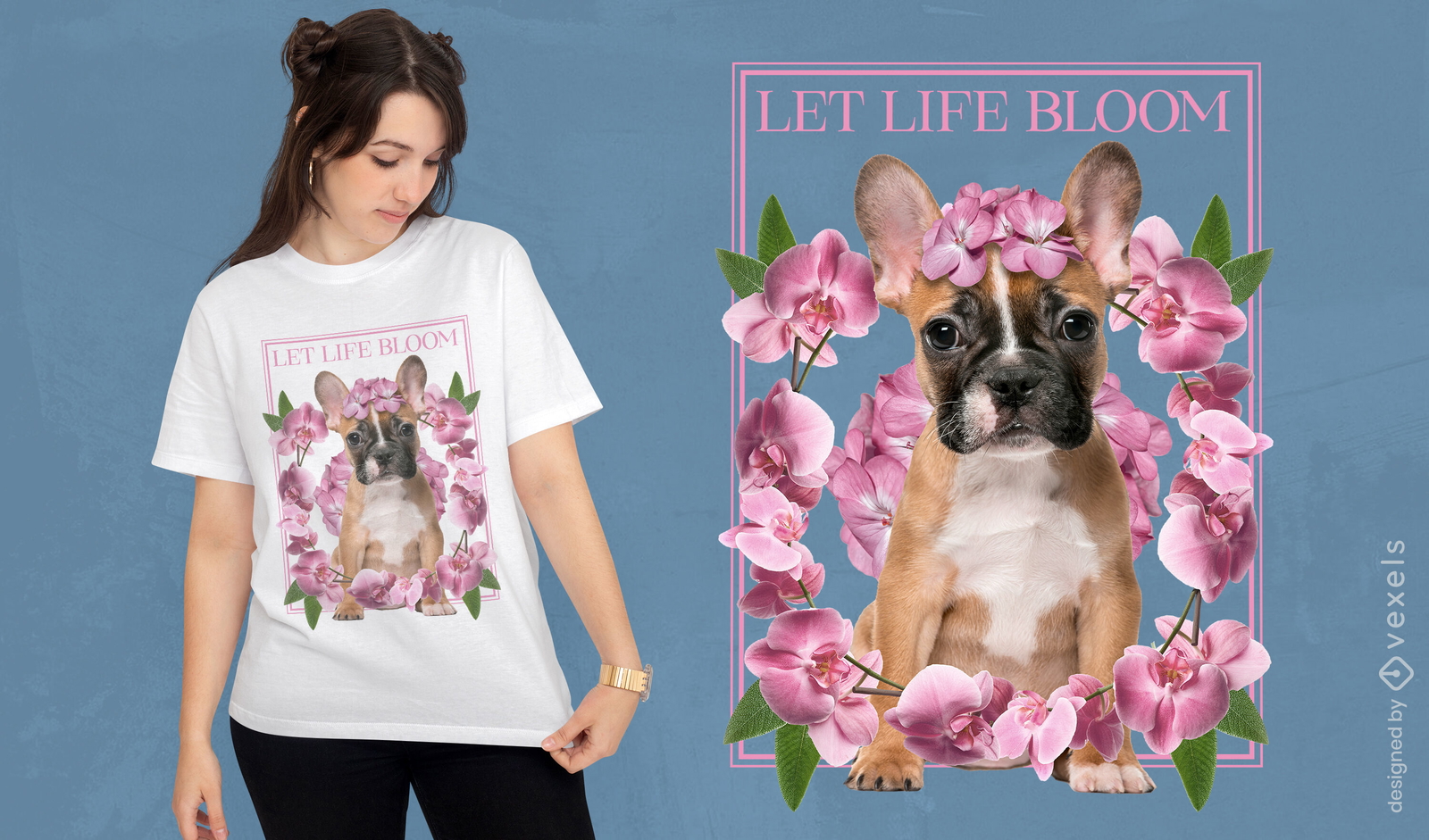 Mops-Hündchen mit Blumen-T-Shirt psd