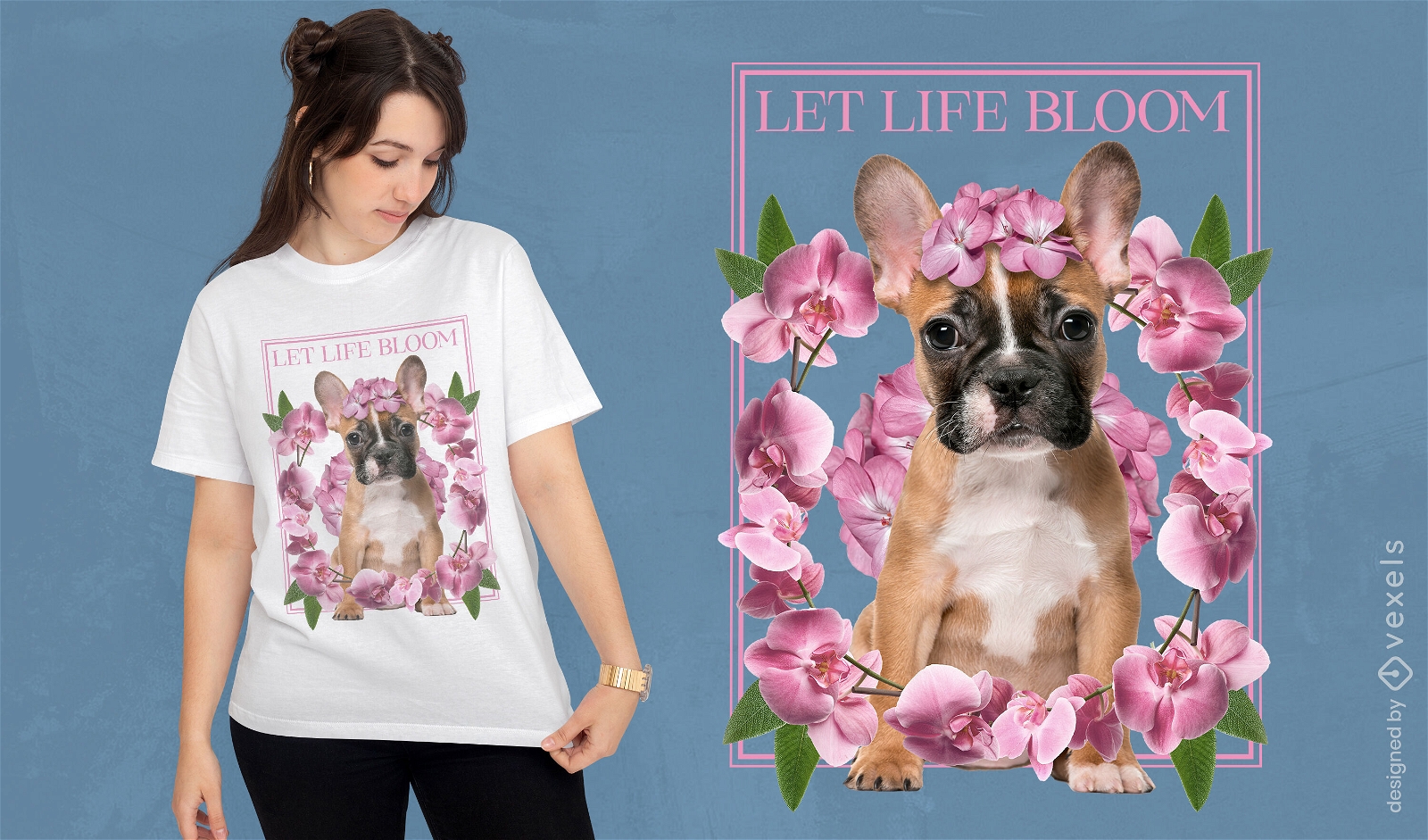 Pug puppy dog with flowers t-shirt psd