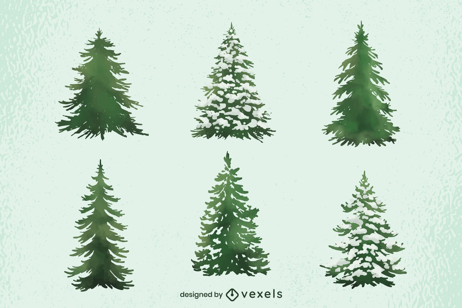Watercolor pine trees set
