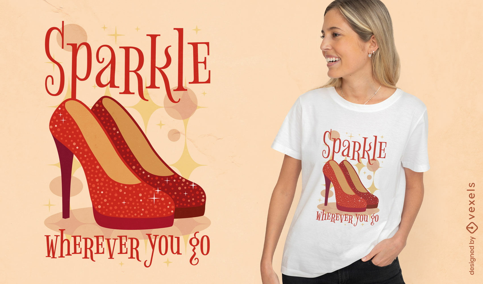 Design de camiseta de sapatos de mulher vermelha brilhante