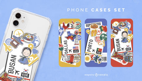Conjunto de design de capa de telefone de cartões de embarque de viagem