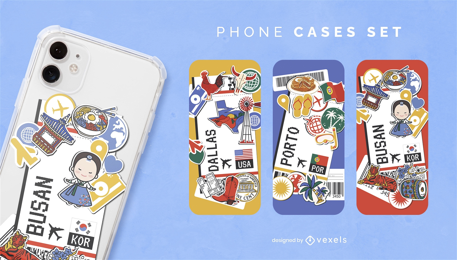 Traveling boarding passes phone case design set