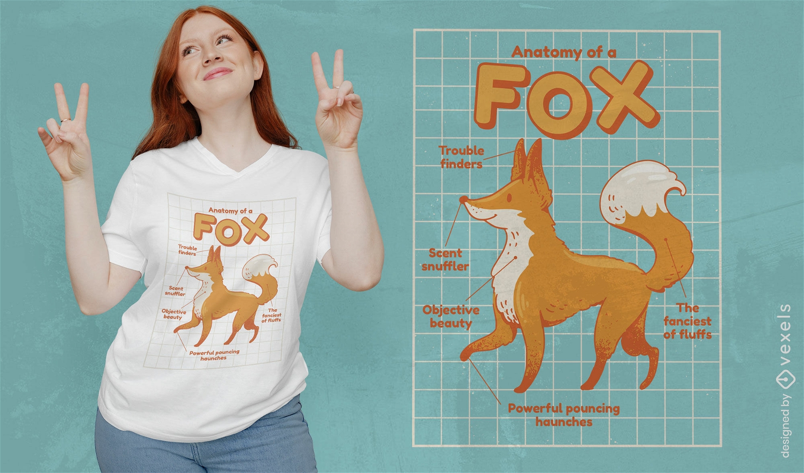 Design de camiseta de anatomia de raposa