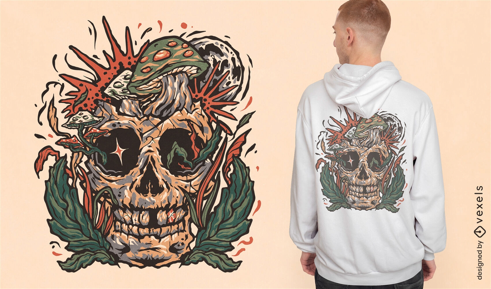 Mushroom skull t-shirt design