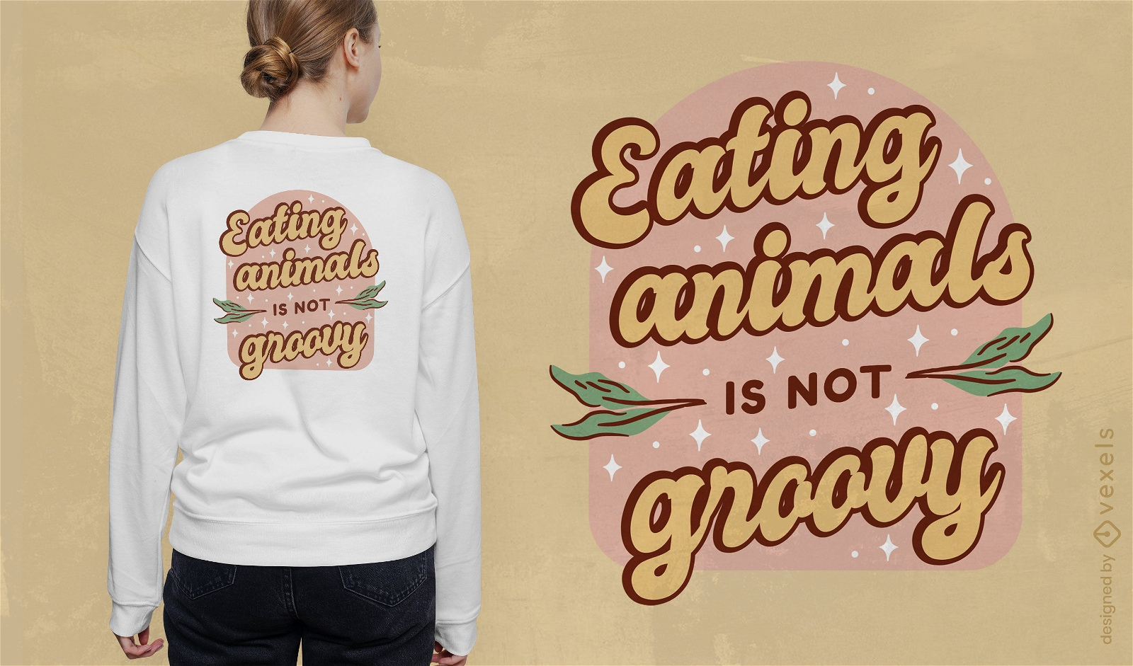 Design de camiseta com letras groovy de vida vegana