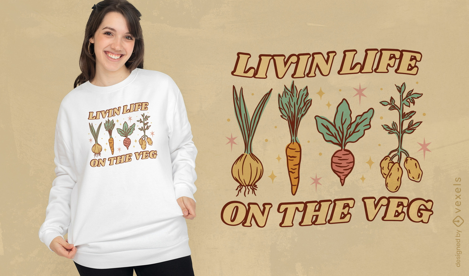 Diseño de camiseta de estilo de vida vegano de verduras.