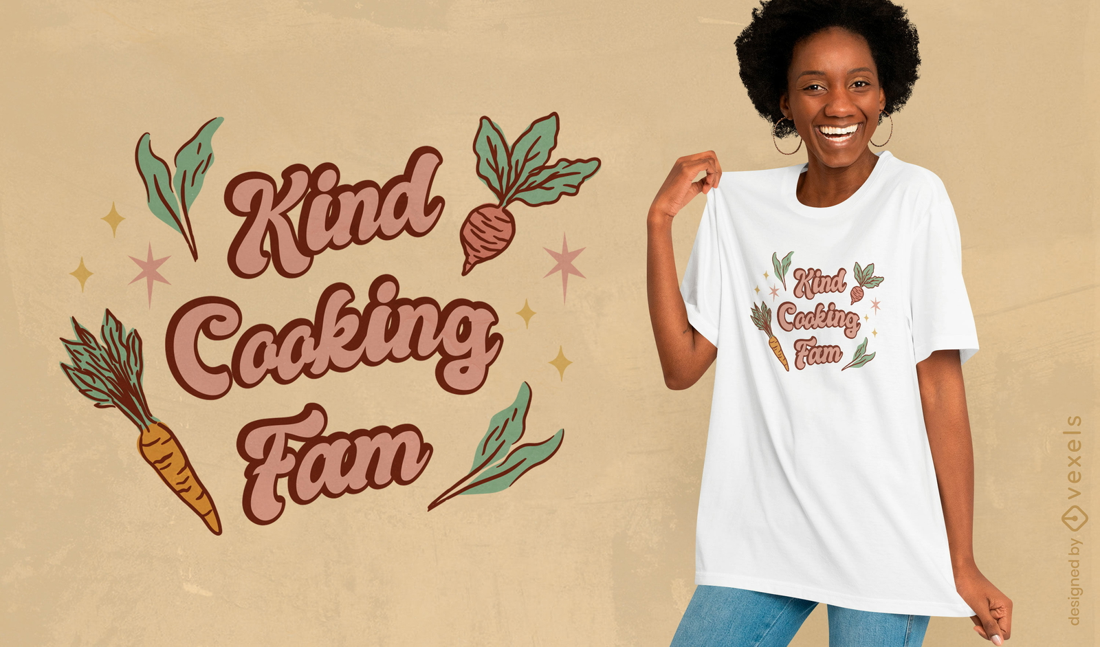 Diseño de camiseta vegana de cocina con verduras.