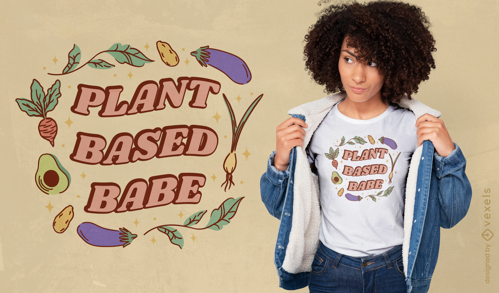 Diseño de camiseta de estilo de vida vegano basado en plantas.