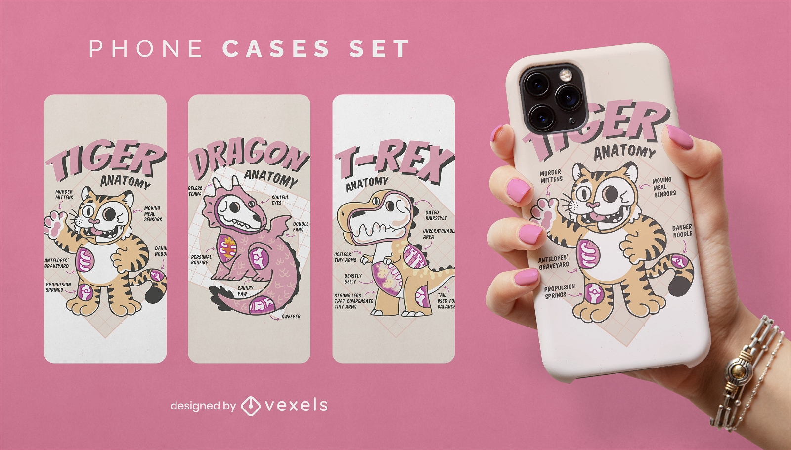 Cute animal anatomy phone case set