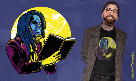 Vampiro lendo um design de camiseta de livro