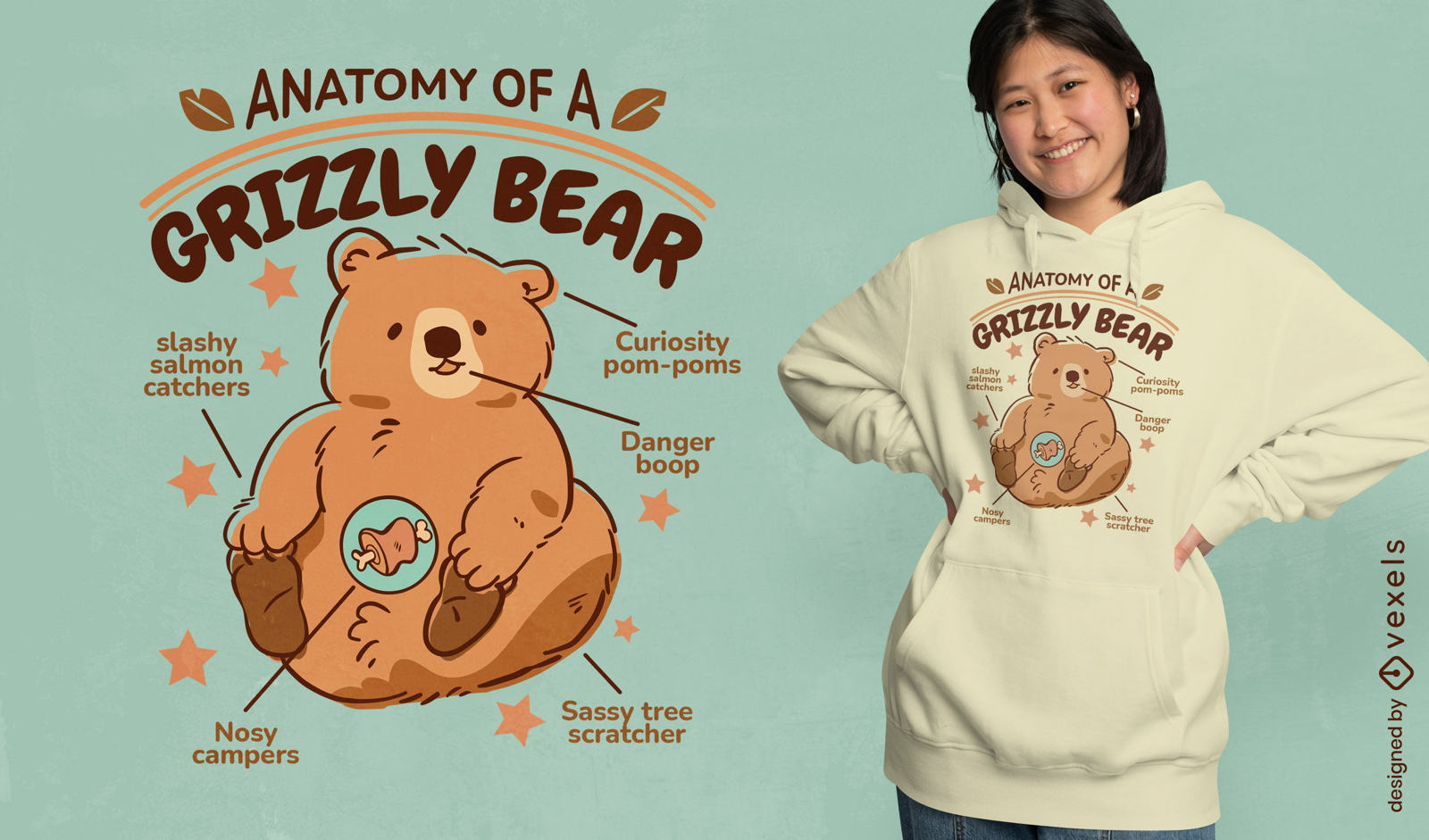 Diseño de camiseta de anatomía del oso grizzly