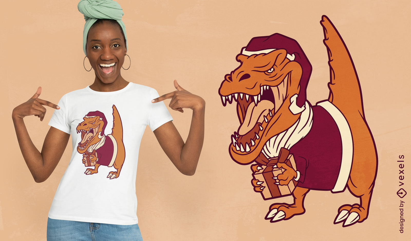 Diseño de camiseta de Navidad t-rex Santa