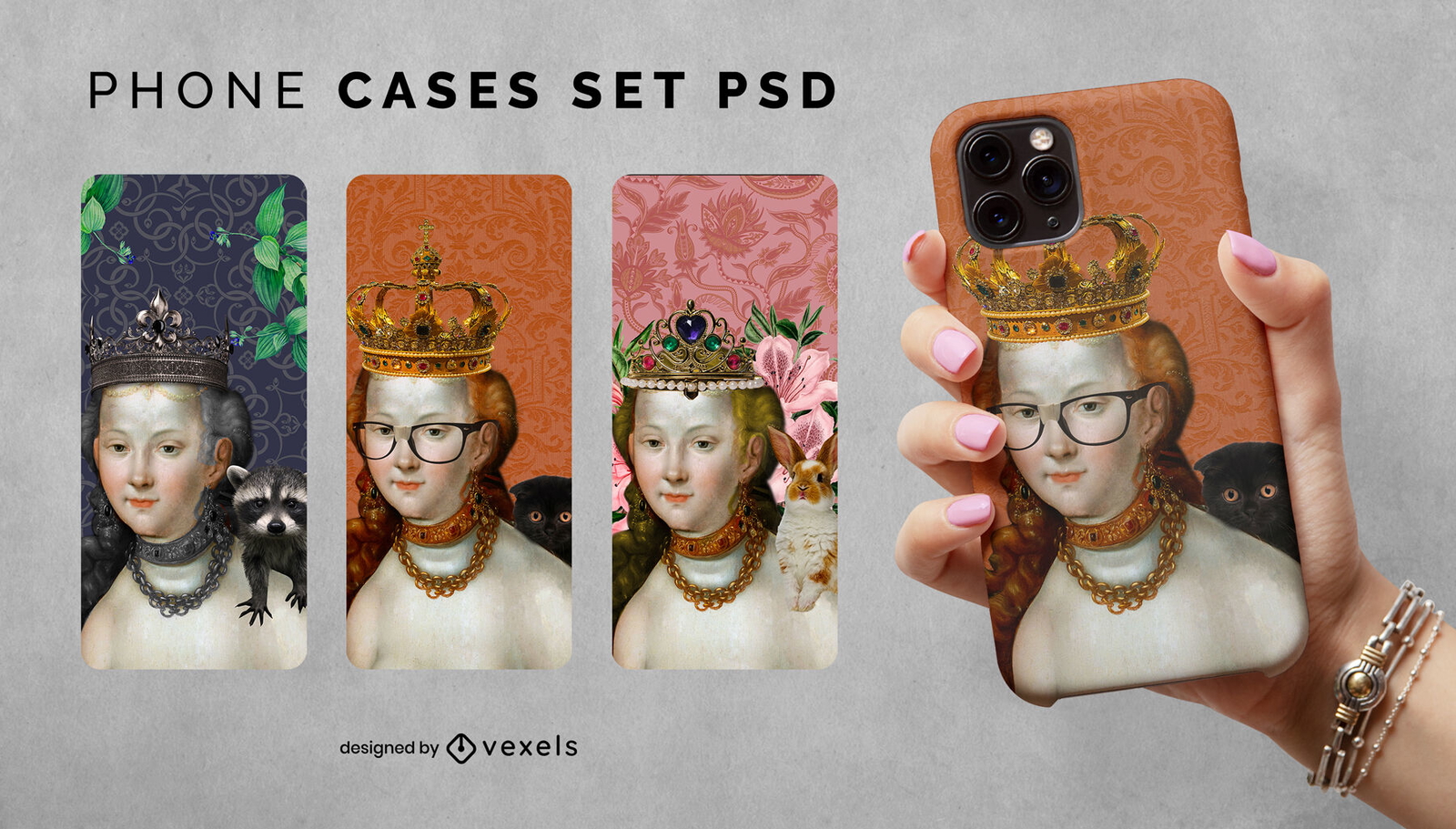 Conjunto de psd de funda de teléfono princesa y reina