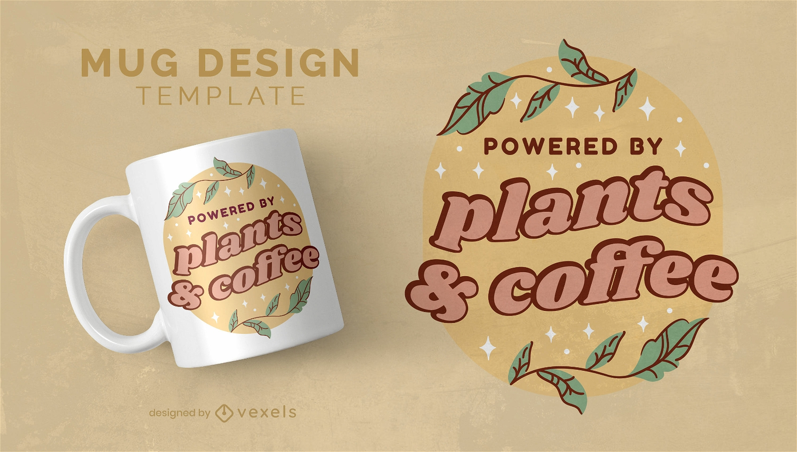Diseño de tazas de café y plantas.