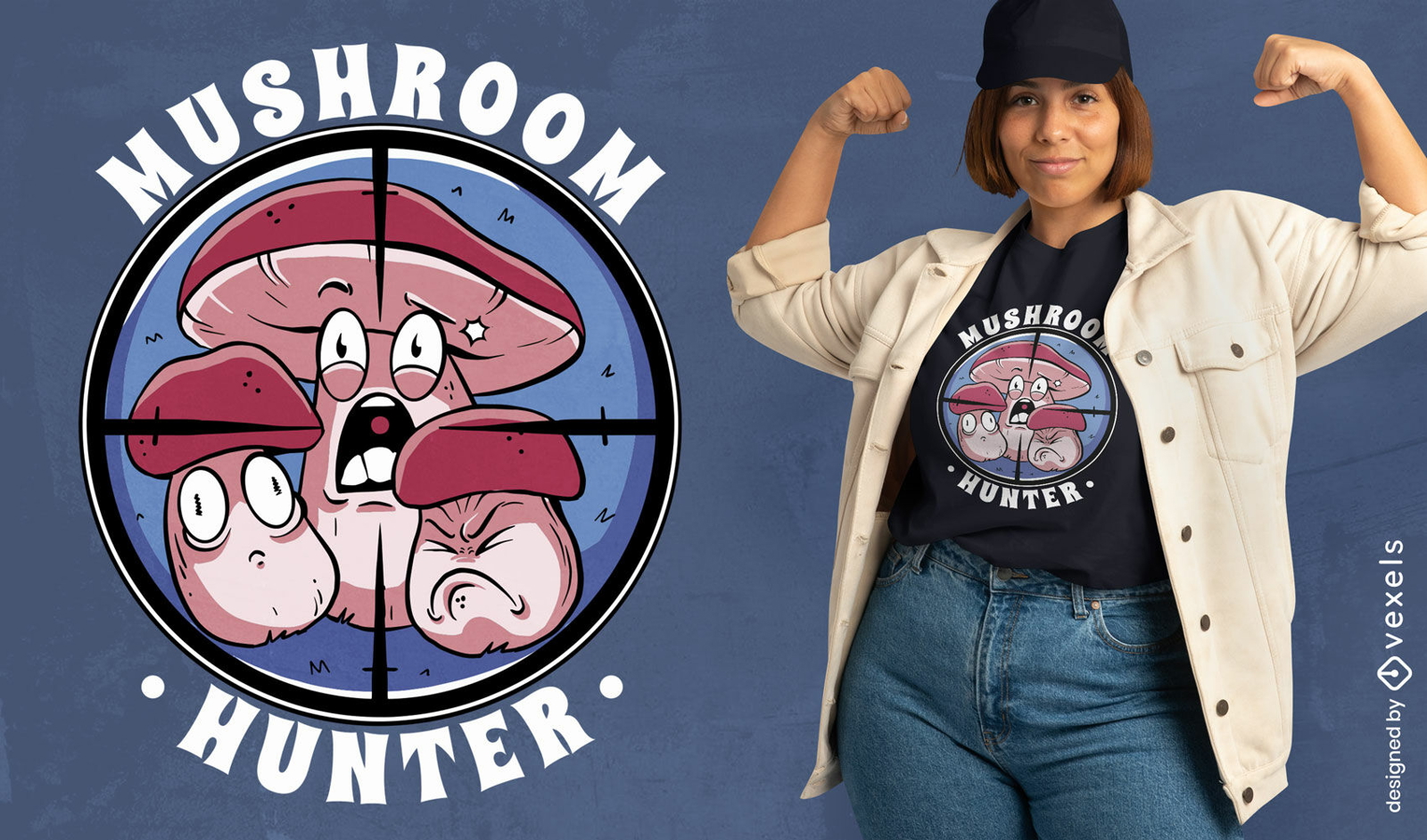 Scared mushrooms hunter t-shirt design