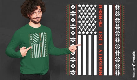 Diseño de camiseta de bandera de Naughty Christmas USA