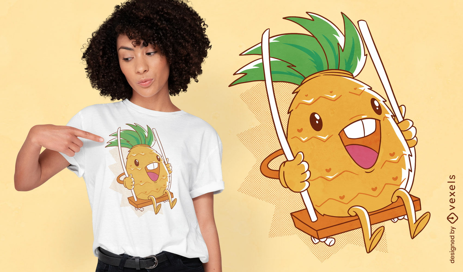 Diseño de camiseta de piña en un columpio