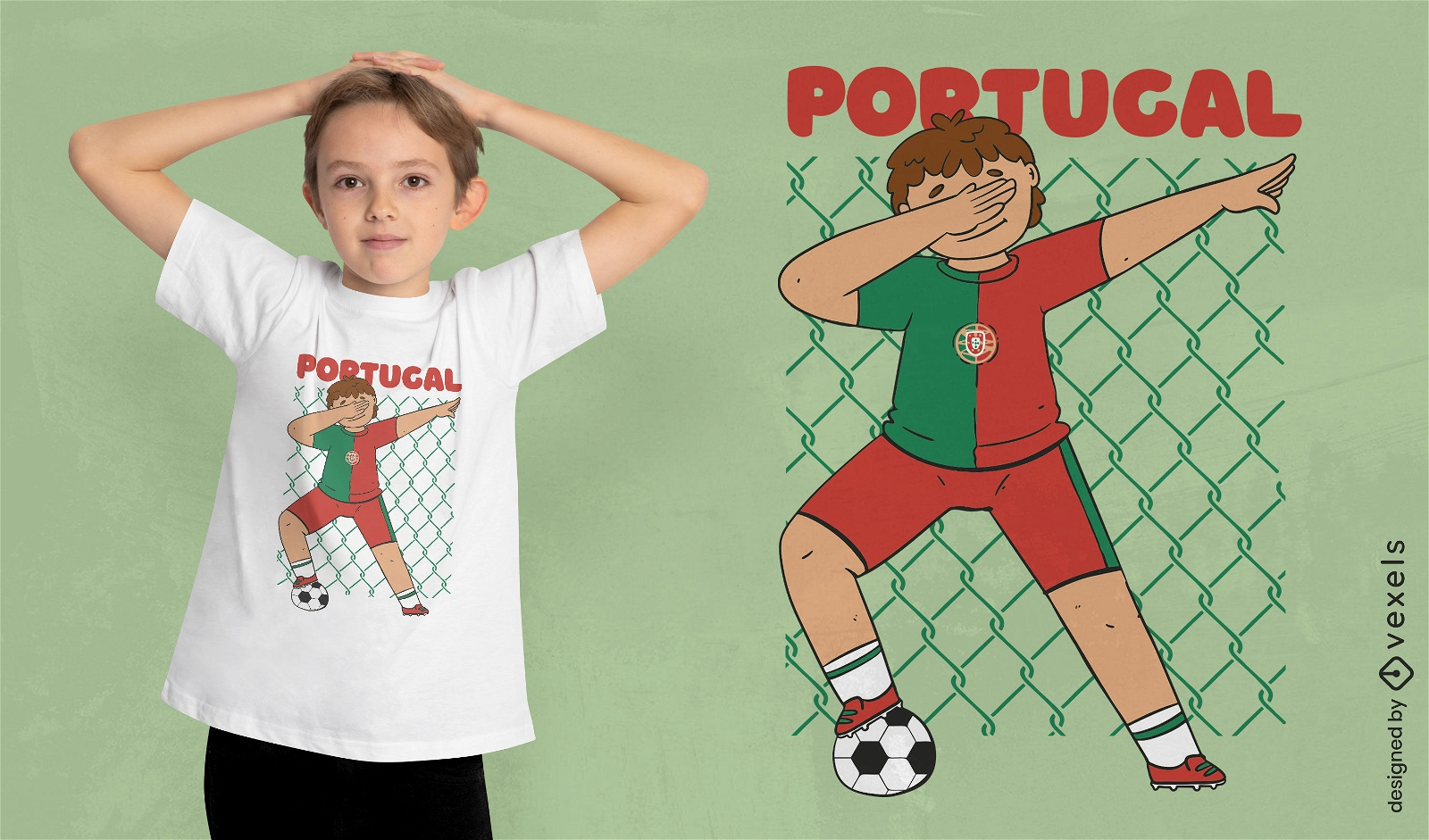 Design de camiseta infantil de jogador de futebol de Portugal