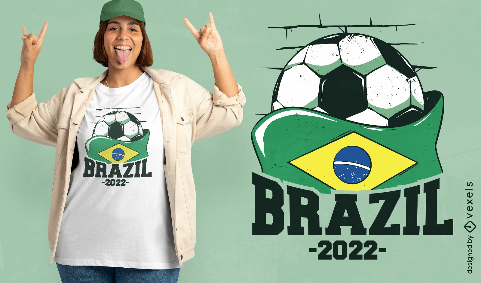 Diseño de camiseta de balón de fútbol de bandera de Brasil