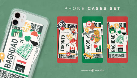 Boarding pass city phone case set