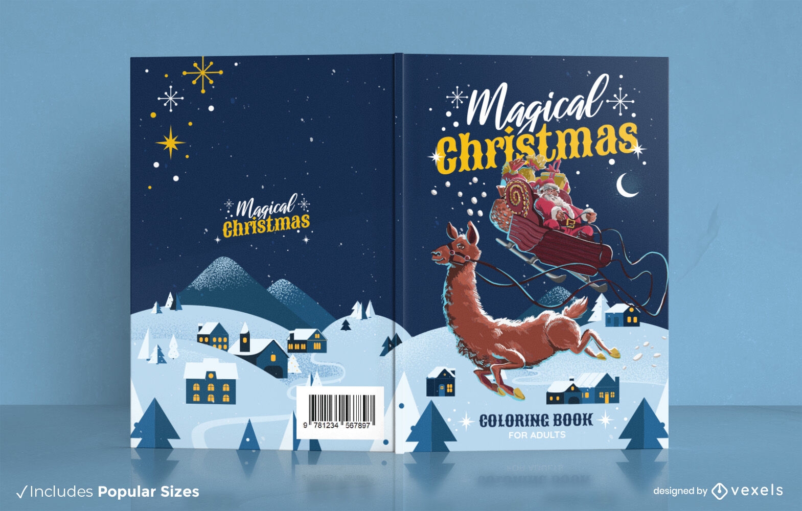 Magisches Weihnachtslama-Buchumschlagdesign KDP