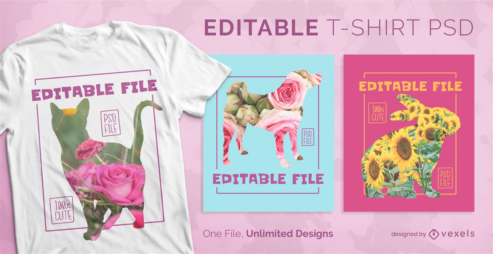 Floral animals scalable t-shirt psd