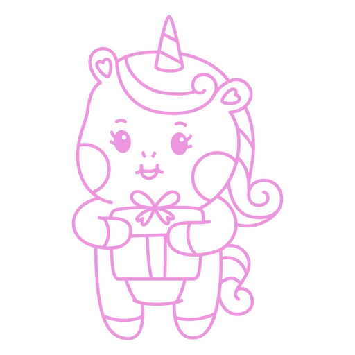 Presente kawaii de tra?o de unic?rnio beb? Desenho PNG