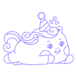 Bebé unicornio trazo kawaii tendido Diseño PNG
