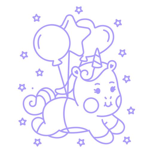 Baby unicorn stroke kawaii balloons PNG Design