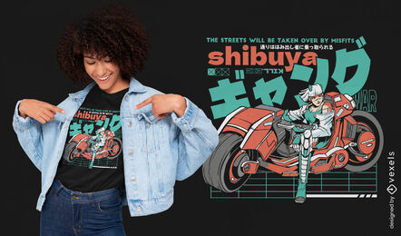 Garota motociclista em design de camiseta de motocicleta