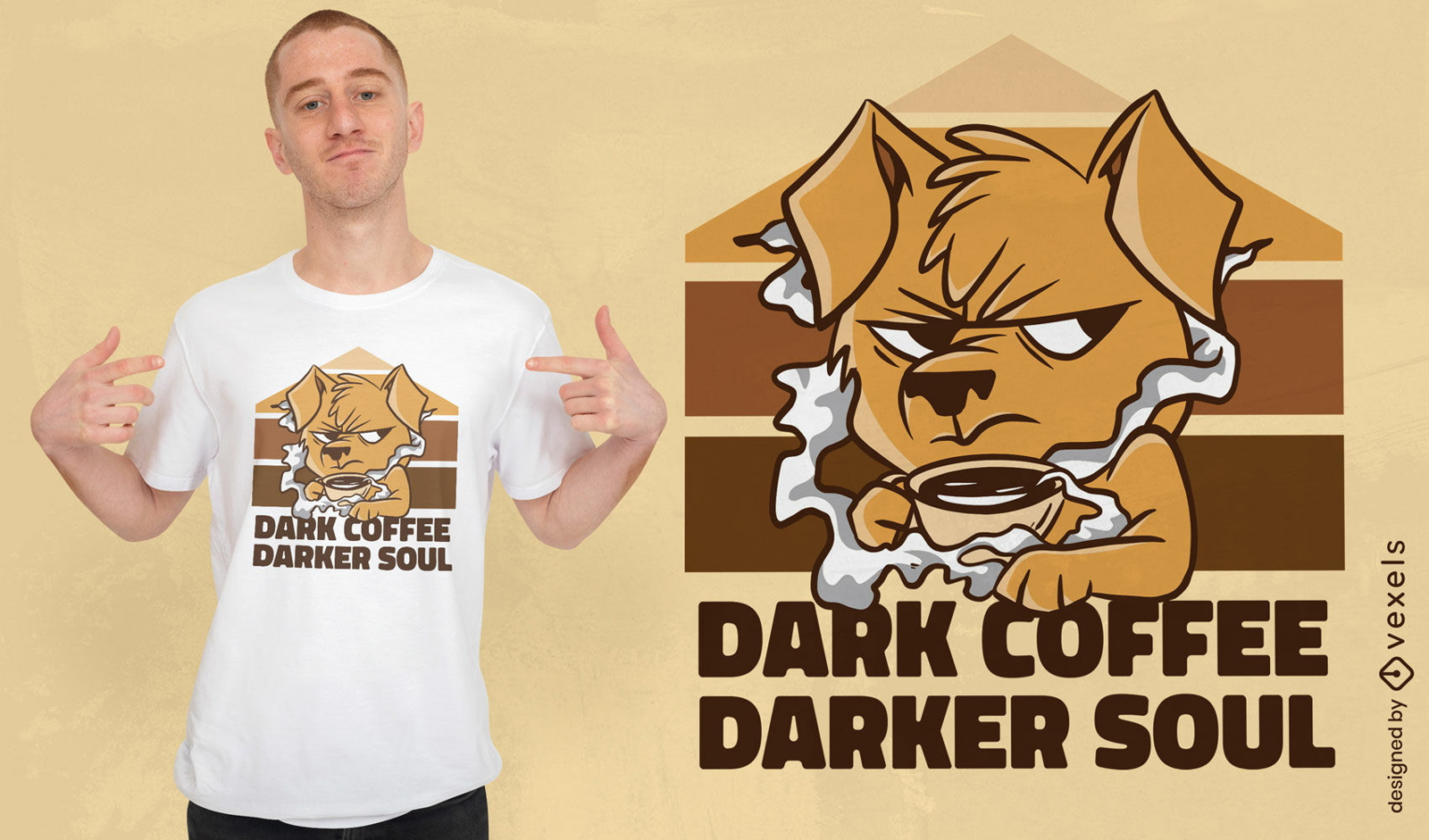 Cão com design de t-shirt de desenho de xícara de café